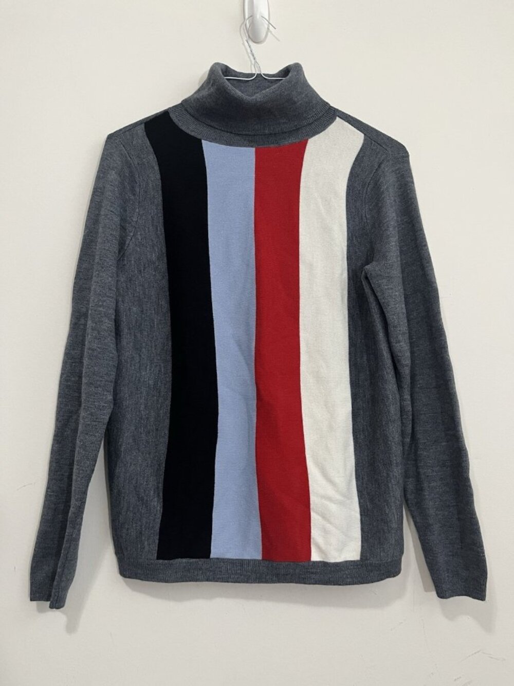 1901 Nordstorm Turtleneck Sweater Women L Merino Wool Blend Colorblock EUC Retro